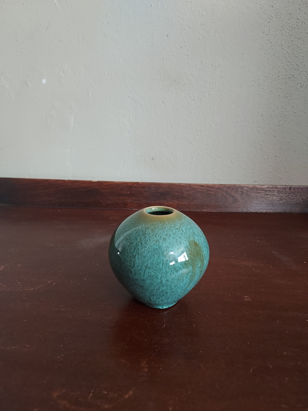 Ceramic Teal Glazed Round Vase - Home Accent